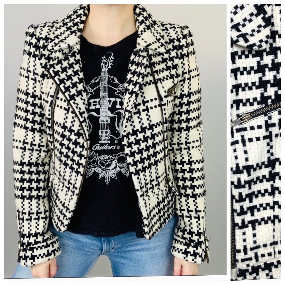 L.A.M.B. Tweed Houndstooth Wool Moto Jacket 8